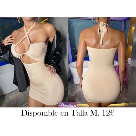 Vestido ajustado de cuello halter de espalda abierta con cordón con abertura