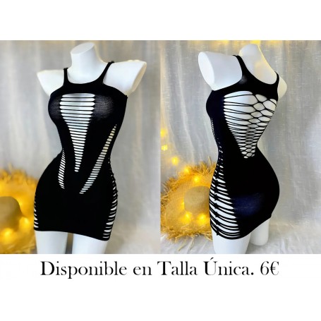 Vestido sexy de mujer con hombros descubiertos malla negra