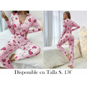 1pc Ropa de dormir de mujer pijama larga corazones