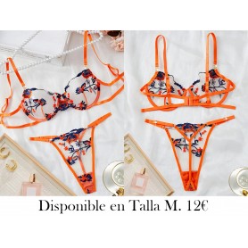 2pcs Lencería de Encaje Floral NARANJA