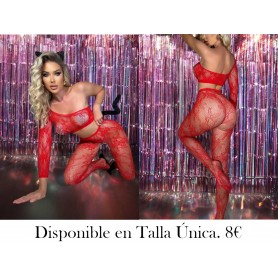 Body sexy de una sola pieza con top de malla roja