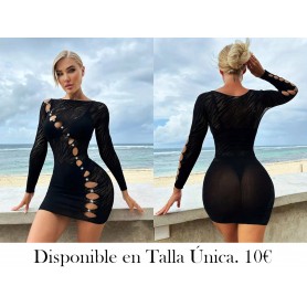 Negro (Ropa con Diamante Caliente) MALLA NEGRA MANGA LARGA