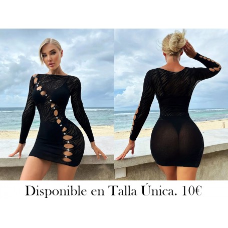Negro (Ropa con Diamante Caliente) MALLA NEGRA MANGA LARGA