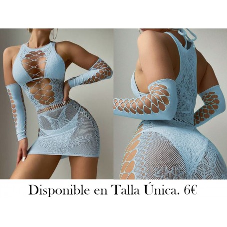 Conjunto de 3 piezas de cubrecuerpo malla azul celeste