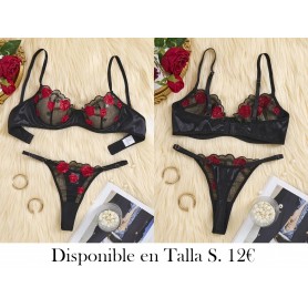 Conjunto de Lencería de Encaje Bordado Floral