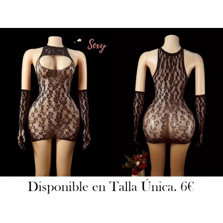 Conjunto de Vestido de Red con Estampado malla negra