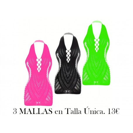 Conjunto de Tres Piezas MALLAS COLORES LENCERIA