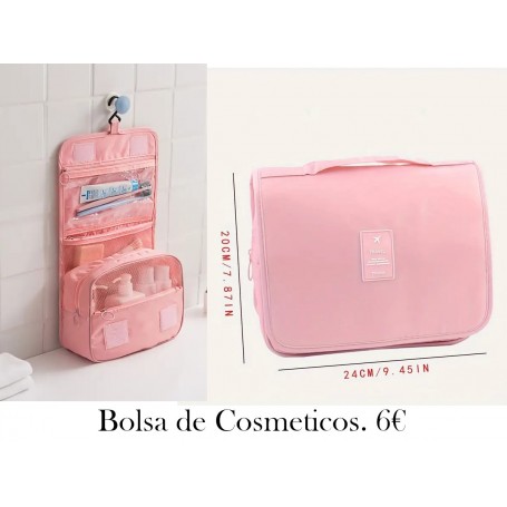 Bolso cosmético con compartimiento cosmetiquera rosa