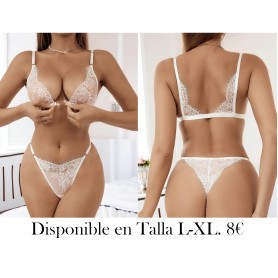 Conjunto de lencería sexy para mujer en unicolor con sujetador de encaje empalmado y braguitas triangulares