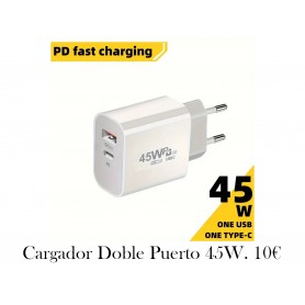 Cargador de doble puerto de 45W cargador blanco