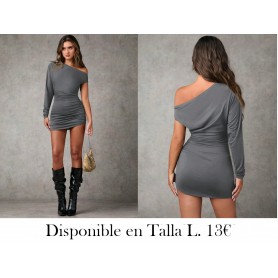 Vestido mini para mujer con cuello asimétrico minimalista y cintura entallada