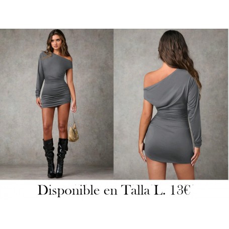 Vestido mini para mujer con cuello asimétrico minimalista y cintura entallada