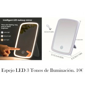 Espejo de maquillaje LED portátil