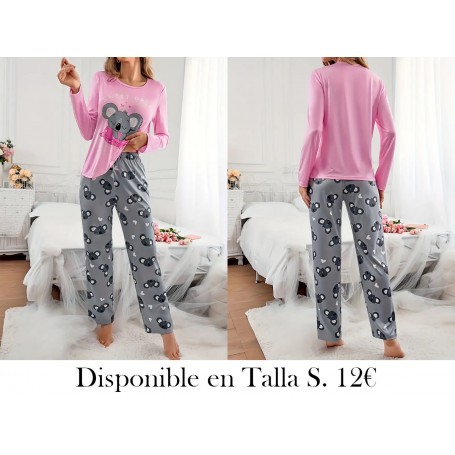 2 piezas Conjunto de pijamas de mujer pijama larga koala