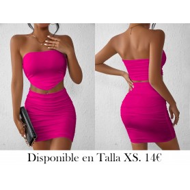 Conjunto de dos piezas sólido con pliegues CONJUNTO FUSCIA