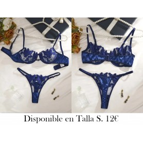 Conjunto de lencería bordada floral lenceria azul