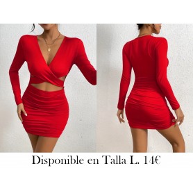 Vestido ajustado de manga larga con escote ROJO