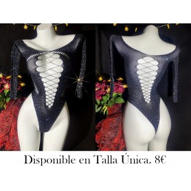 1pc Traje de manga larga elegante malla negra