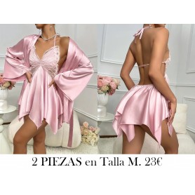 Conjunto de ropa de dormir de encaje de mariposa BATA ROSA