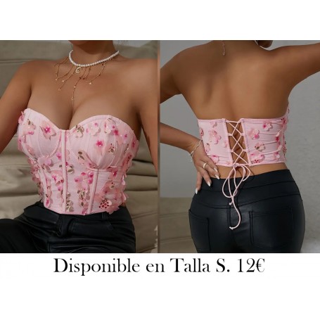 Top Bustier Floral Elegante con Detalle CORSET ROSA