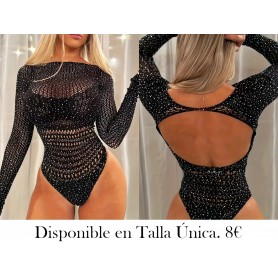 Falda de Playa con Mangas Largas y Diamantes Calientes BODY MALLA NEGRA