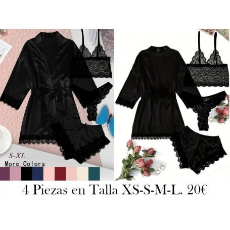 Conjunto de encaje de contraste BATA NEGRA 4 PIEZAS