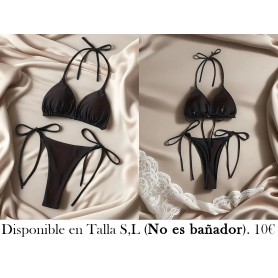 Bikini de dos piezas de color sólido y sexy lenceria negra NEGRO