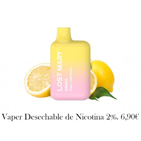 LOST MARY - BM600 VAPER NICOTINA 2% DESECHABLE SABOR LIMONADA ROSA