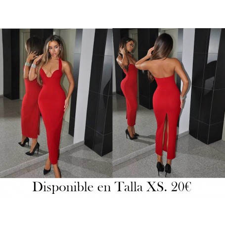 Vestido largo y ceñido con escote recortado ROJO