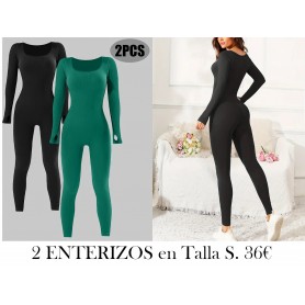 Traje de salto entrelazado 2 ENTERIZOS NEGRO Y VERDE