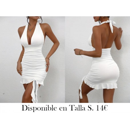 1pc Vestido BLANCO Ajustado Sexy con Cuello