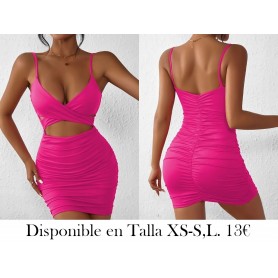 Vestido ajustado con pliegues VESTIDO FUSCIA