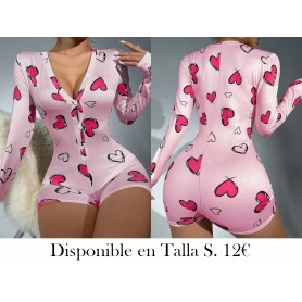 1pc Ropa de dormir de mujer pijama rosa corazones manga larga