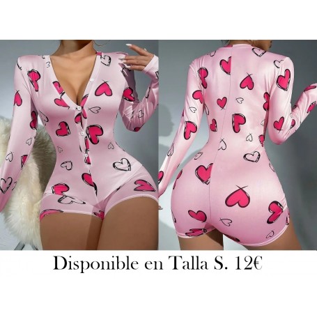 1pc Ropa de dormir de mujer pijama rosa corazones manga larga