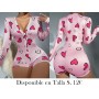 1pc Ropa de dormir de mujer pijama rosa corazones manga larga