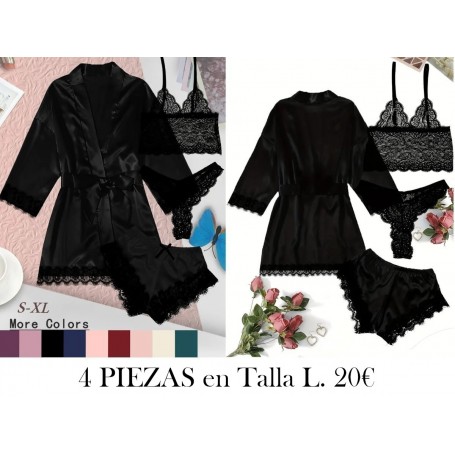 Conjunto de encaje de contraste BATA NEGRA 4 PIEZAS