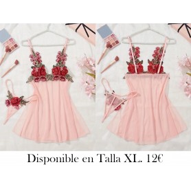 Conjunto de lencería floral de malla LENCERIA ROSA