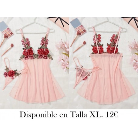 Conjunto de lencería floral de malla LENCERIA ROSA