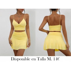 Conjunto De Dos Piezas Sólido Y Sexy CONJUNTO AMARILLO