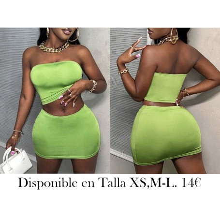 Conjunto sin tirantes de top corto y falda CONJUNTO VERDE