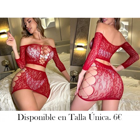 Set de 2 piezas de lencería  CONJUNTO MALLA VINO ROJA