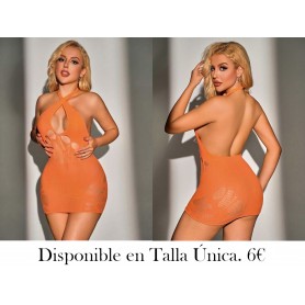 1 pieza Lencería sexy con cuello halter VESTIDO MALLA NARANJA