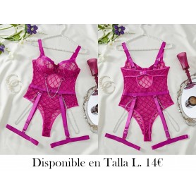 Corset de poliéster rojo a cuadros LENCERIA FUSCIA