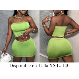 Conjunto sin tirantes de top corto y falda CONJUNTO VERDE