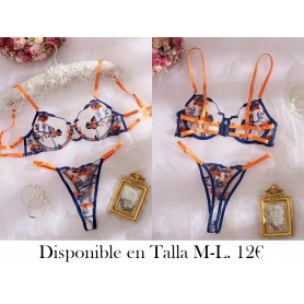 Conjunto de lencería de encaje floral LENCERIA AZUL Y NARANJA