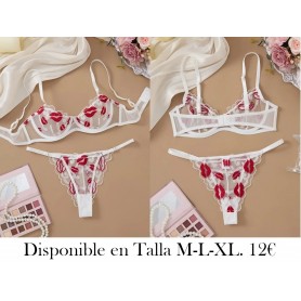 Conjunto de lencería de encaje LENCERIA BLANCA BESOS