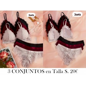 Conjunto de lencería de encaje floral 3 CONJUNTOS