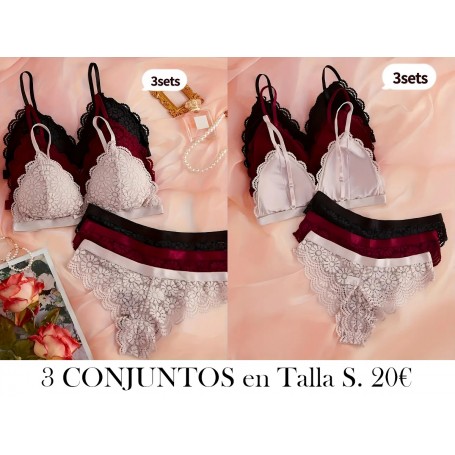 Conjunto de lencería de encaje floral 3 CONJUNTOS