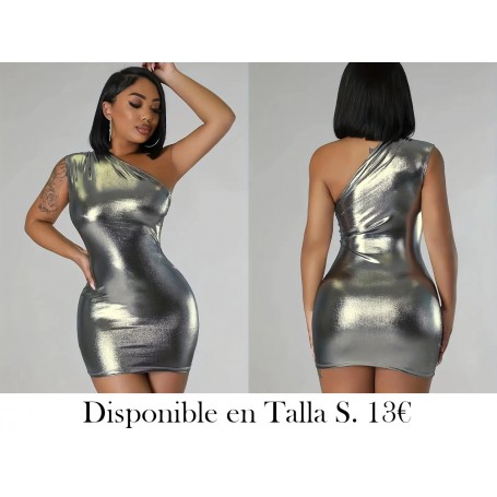 Vestido de cuerpo entero de un hombro VESTIDO PLATEADO