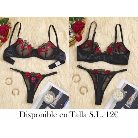 Conjunto de Lencería de Encaje Bordado Floral